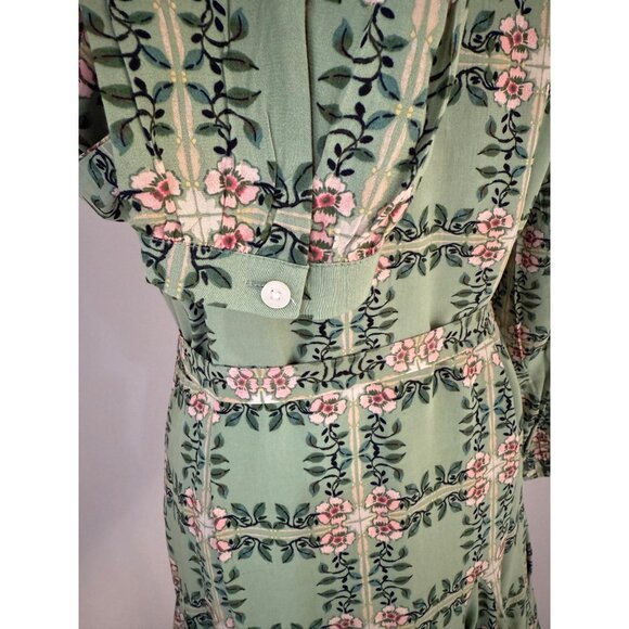 LOFT Dress New Size Small Tiled Vine Green Dress w/ Tie Long Sleeve NWT - Picture 5 of 13